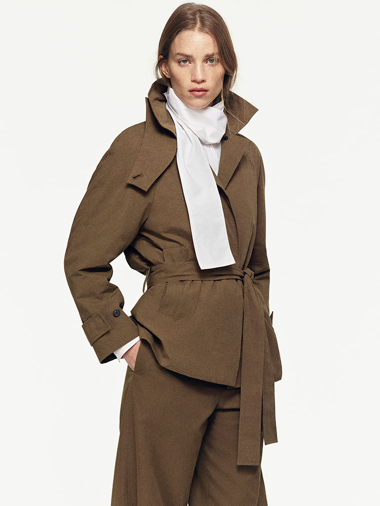 ベルト付き コットン ショートトレンチジャケット